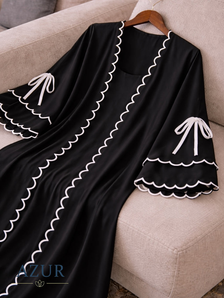 Ivory Scallop Trim Double Georgette Inner & Gown Set