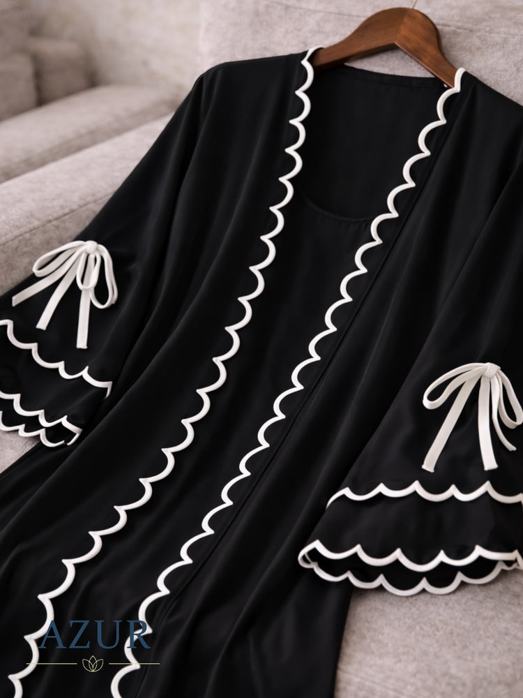 Ivory Scallop Trim Double Georgette Inner & Gown Set