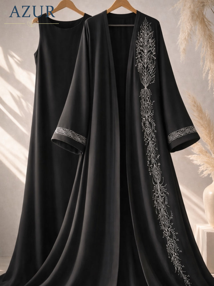 Midnight Ivory Embroidered Abaya Set