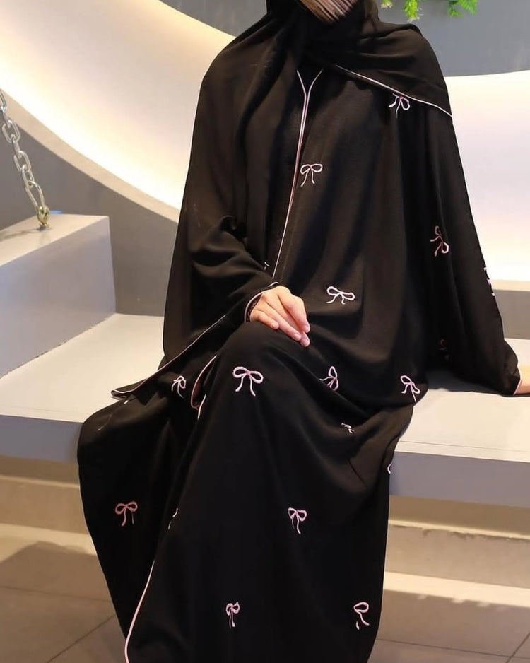 Bow Embellished Open Abaya