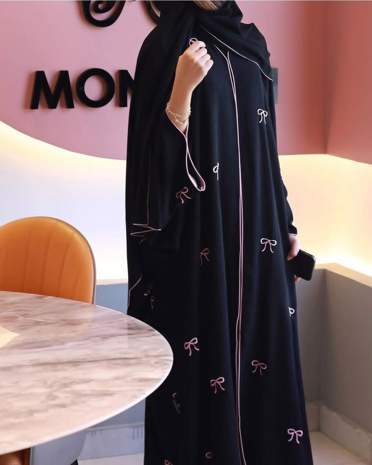 Bow Embellished Open Abaya