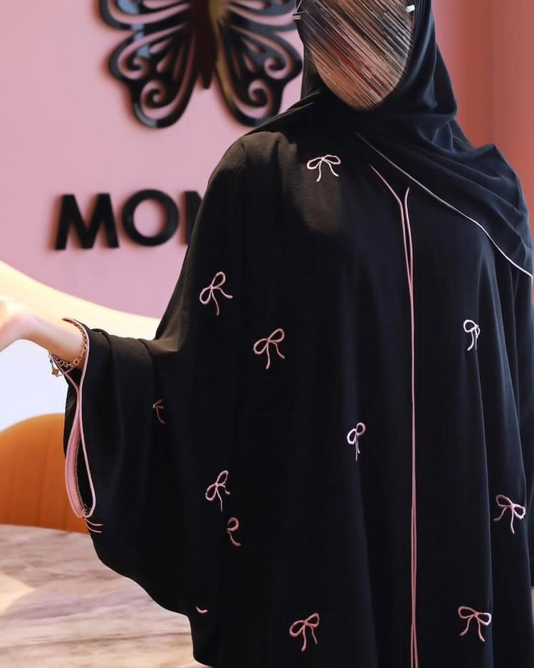Bow Embellished Open Abaya