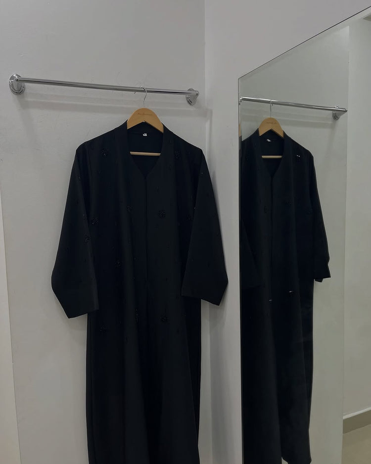 Noir Dewdrop – Hand-Embellished Double Georgette Abaya