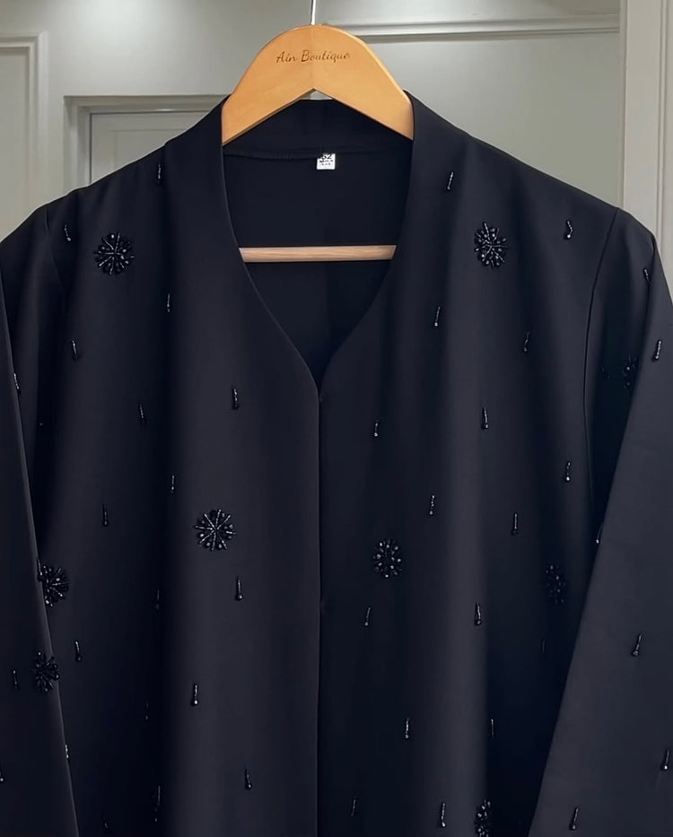 Noir Dewdrop – Hand-Embellished Double Georgette Abaya