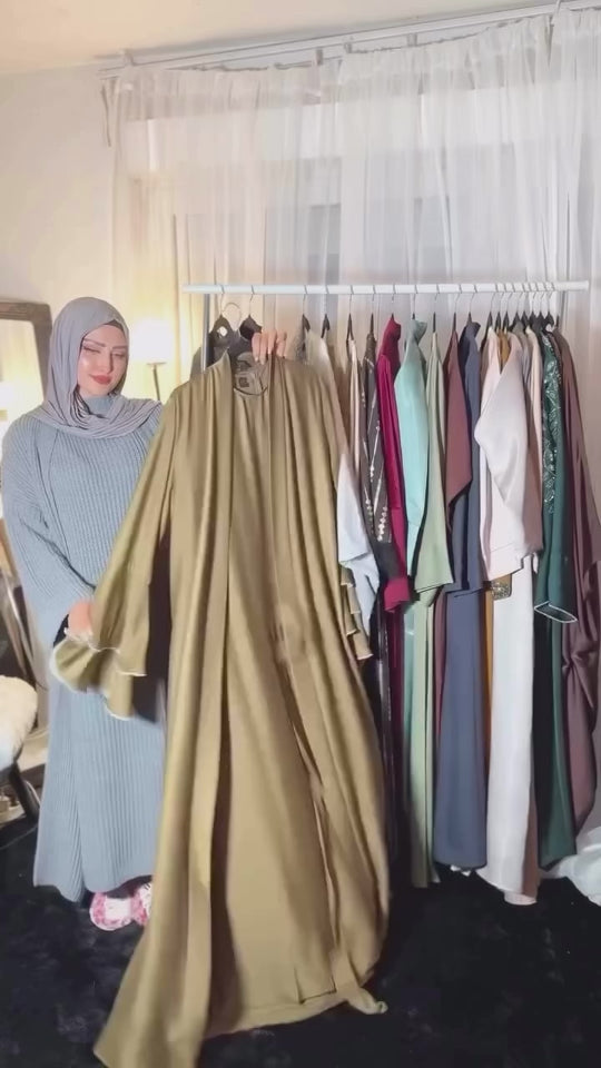 Flowing Silk Abaya with Statement Sleeves