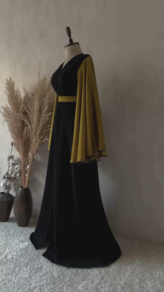 Contrast Sleeve Elegance – Double Georgette Dress