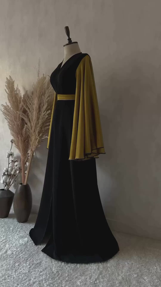 Contrast Sleeve Elegance – Double Georgette Dress