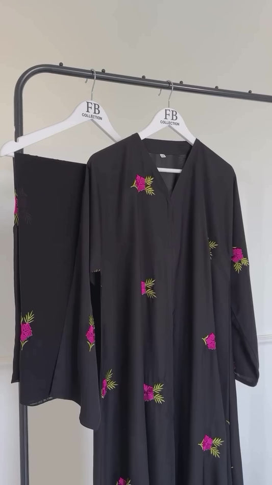 Elegant Black Abaya with Vibrant Embroidered Details