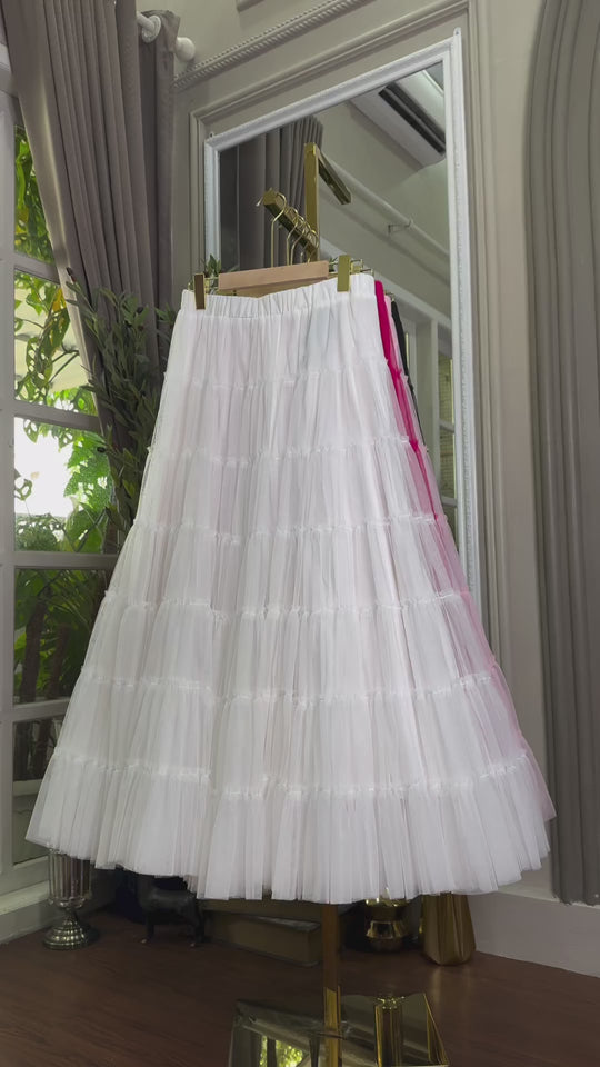 Net Tiered Maxi Skirt