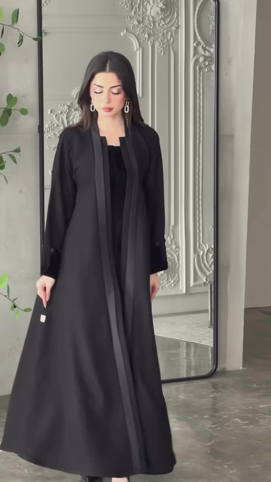 Double Georgette Abaya with Velvet Detailing
