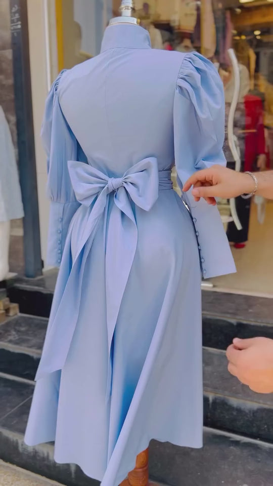 Elegant Puff-Sleeve Cotton Dress