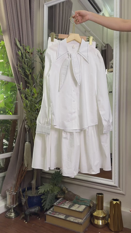 Bow Cotton Shirt & Skirt Set
