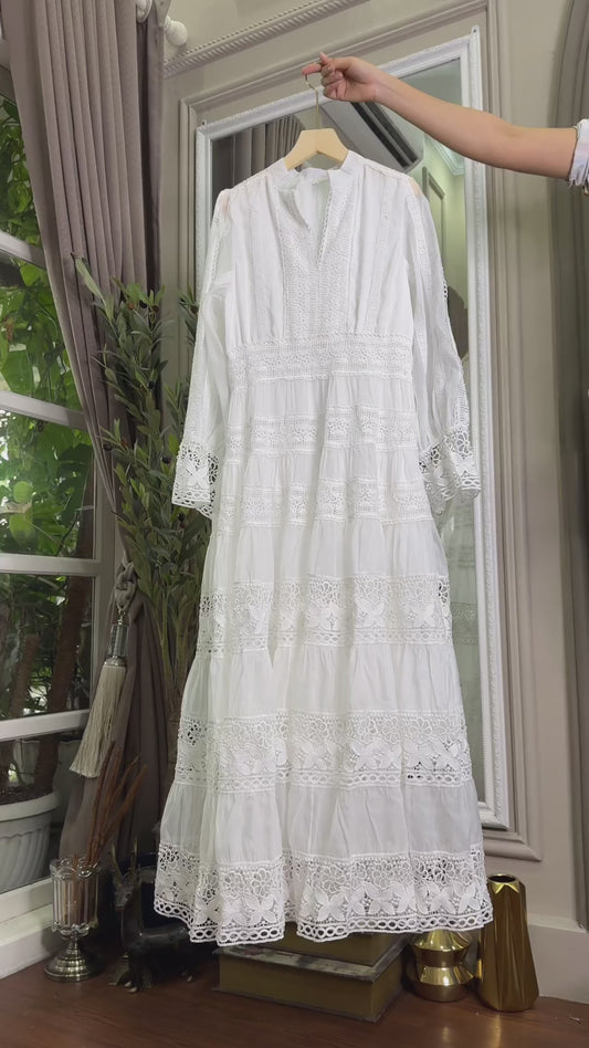 Elegant Lace Cotton Maxi Dress