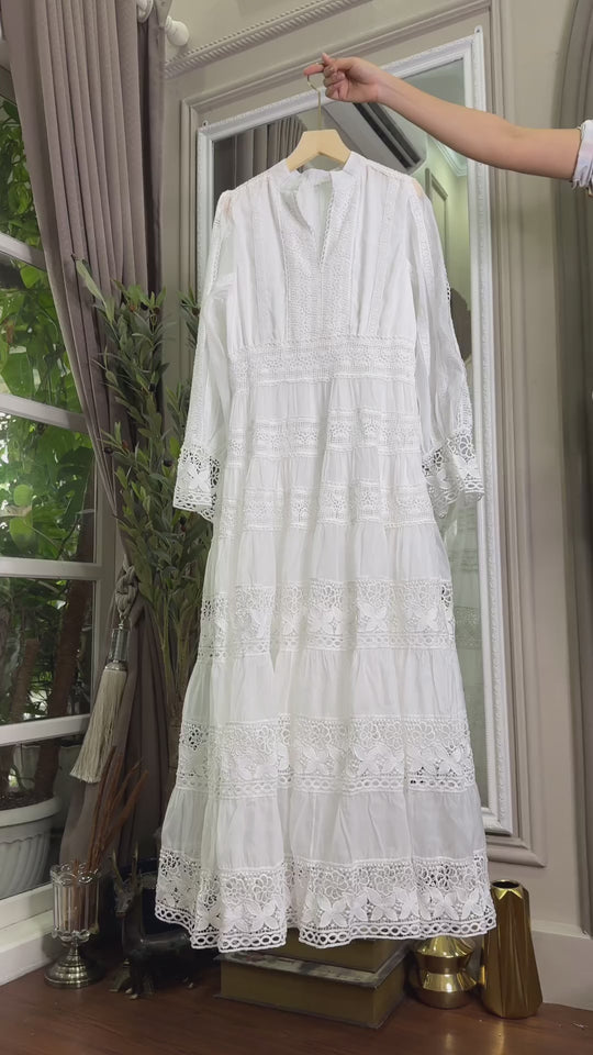 Elegant Lace Cotton Maxi Dress
