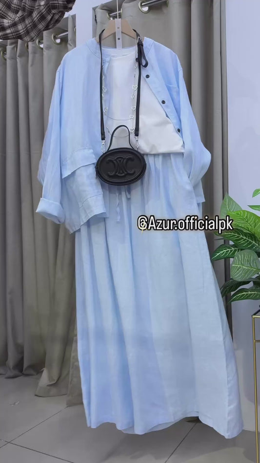 Sky Blue Linen Three-Piece Set
